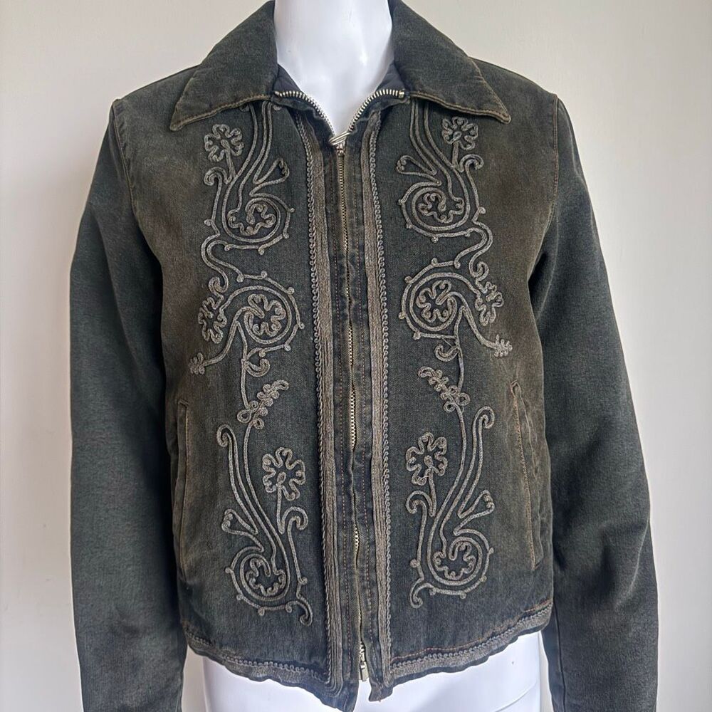 VTG Jean Paul Gaultier SS1990 Embroidered Denim Jacket With Scroll Embroidery